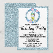 Winterkraut Weihnachtsfeier Blauer Glitzer Einladung (Vorne/Hinten)