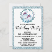 Winterkraut Weihnachtsfeier Blauer Glitzer Einladung (Vorderseite)