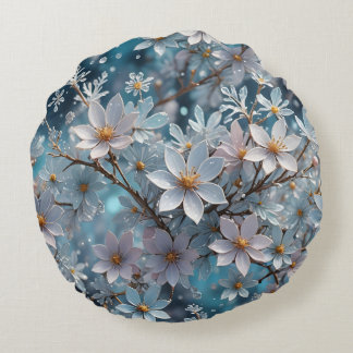 Winterkristall Frost Sakura Blossom Rundkissen Rundes Kissen
