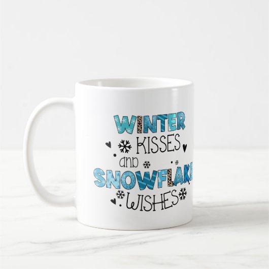 Winterküsse und Schneeflocken wünschen Winterurlau Kaffeetasse (Links)