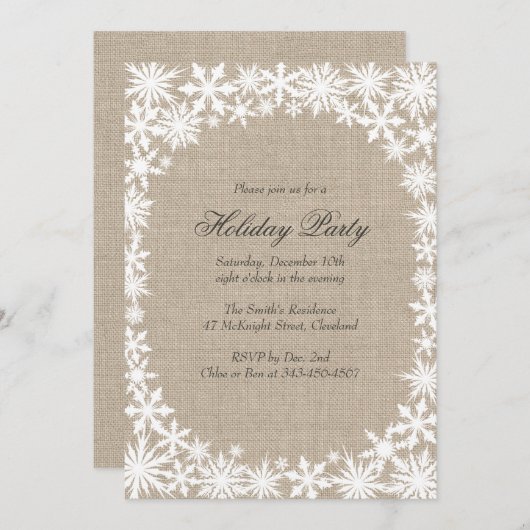 Winterlace auf Burlap Holiday Party Einladung (Vorne/Hinten)