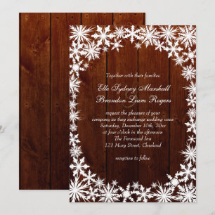 Winterlace auf dunklem Holz Einladung zur Hochzeit