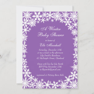 Winterlace auf Lila Babydusche Einladung