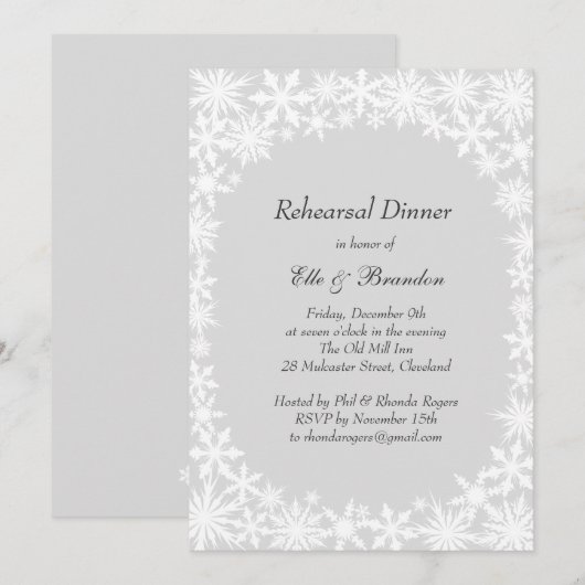 Winterlace on Gray Probe Dinner Einladung (Vorne/Hinten)