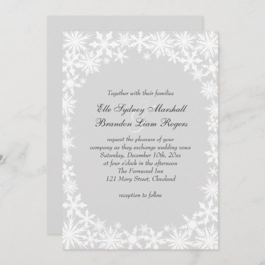 Winterlace on Gray Wedding Einladung (Vorne/Hinten)