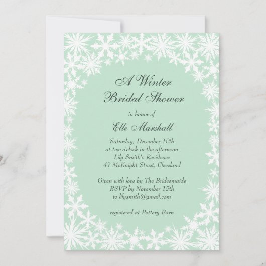 Winterlace on Mint Bridal Dusche Einladung (Vorderseite)