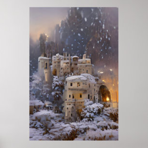 Winterland, Schneeschloss, Retro Burg Malerei Poster