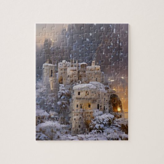 Winterland, Schneeschloss, Retro Burg Malerei Puzzle (Vertikal)