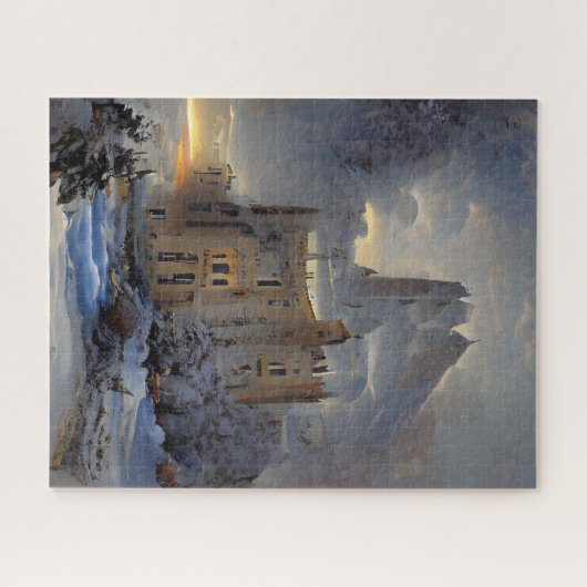 Winterland, Schneeschloss, Retro Burg Malerei Puzzle (Horizontal)