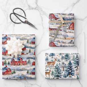 Winterlandbauernhof & Rote Ställe Geschenkpapier Set