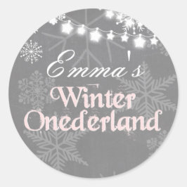 Winterlandgeburtstag Snowflakes Aufkleber pink