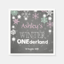 Winterlandpapier Napkin Pink Girl Snowflake Serviette