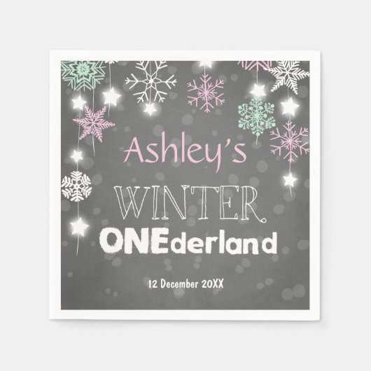 Winterlandpapier Napkin Pink Girl Snowflake Serviette (Vorderseite)