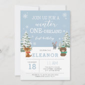 Winterlandschaft 1. Geburtstag Einladung Tiere (Vorderseite)