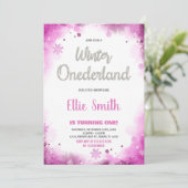 Winterlandschaft 1. Geburtstag Einladungen Rosa (Stehend Vorderseite)