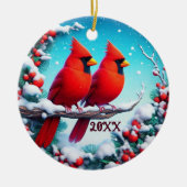 Winterlandschaft 2024 Gewohnter traditioneller Rot Keramik Ornament (Vorne)
