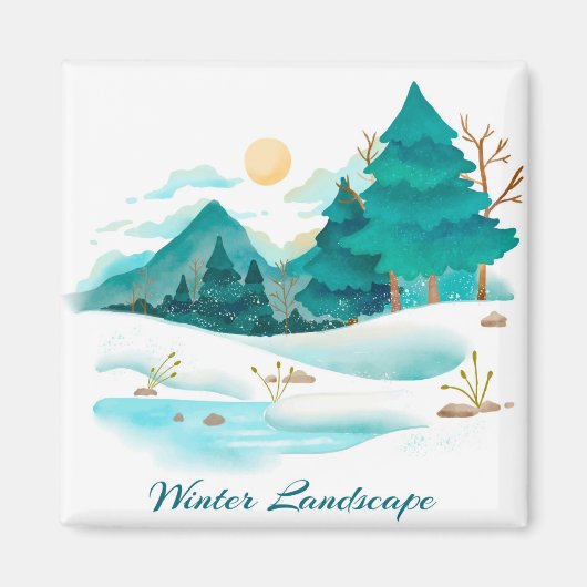 Winterlandschaft 2 Zoll Square Magnet (Vorne)