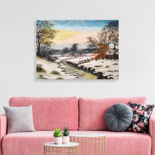 Winterlandschaft, Acrylmalerei Leinwanddruck (Insitu (Wohnzimmer))
