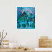 Winterlandschaft Altes Hütte Haus Pastelmalerei Poster (Küche)