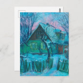 Winterlandschaft Altes Hütte Haus Pastelmalerei Postkarte (Vorne/Hinten)