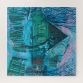 Winterlandschaft Altes Hütte Haus Pastelmalerei Puzzle (Horizontal)