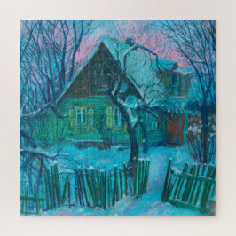 Winterlandschaft Altes Hütte Haus Pastelmalerei Puzzle