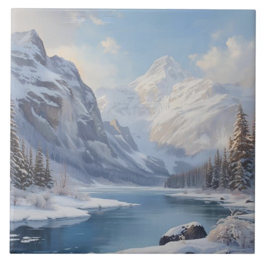 Winterlandschaft am Fluss in den Bergen Fliese (Vorderseite)