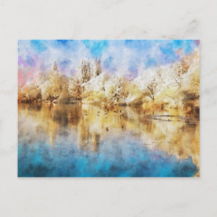 Winterlandschaft an der Havel mit Enten, Aquarell. Postkarte