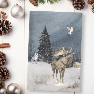 Winterlandschaft Aquarell Wolf Elch Szene Seidenpapier