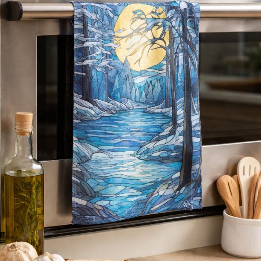 Winterlandschaft aus Buntglas Geschirrtuch