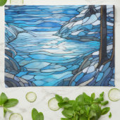 Winterlandschaft aus Buntglas Geschirrtuch (Gefaltet)