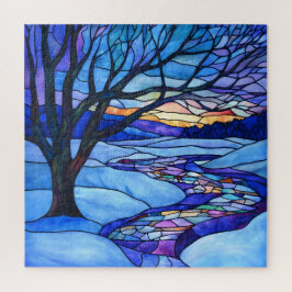 Winterlandschaft aus verkettetem Glas Puzzle