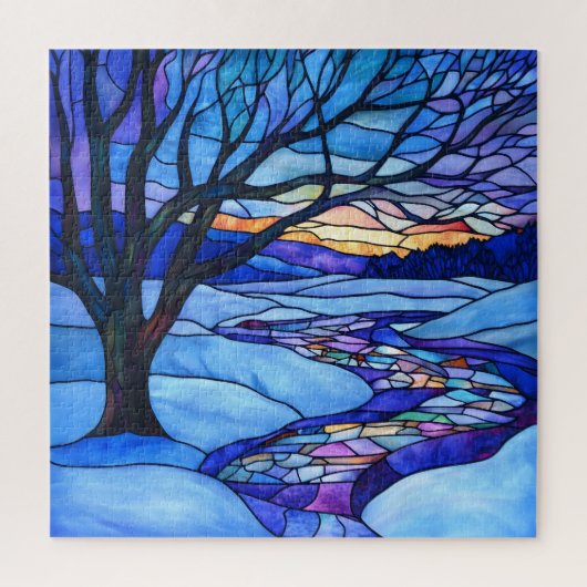 Winterlandschaft aus verkettetem Glas Puzzle (Vertikal)