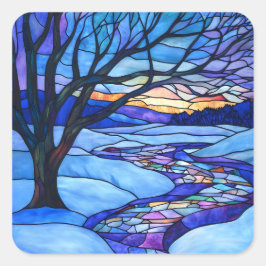 Winterlandschaft aus verkettetem Glas Quadratischer Aufkleber