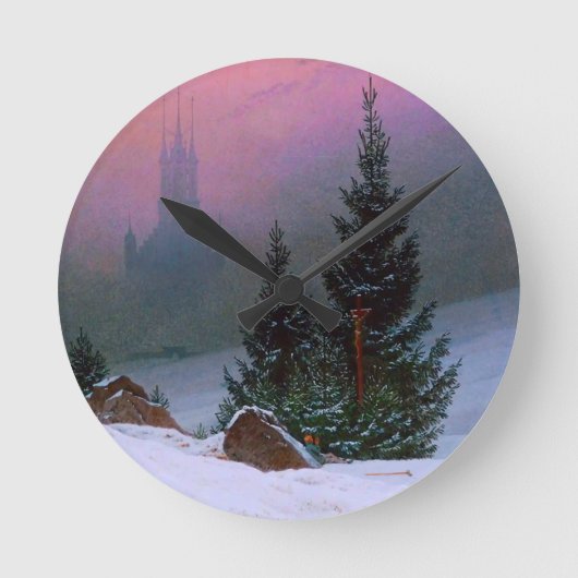 Winterlandschaft Caspar David Friedrich Runde Wanduhr (Vorderseite)