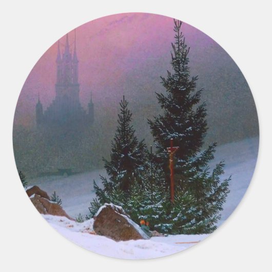 Winterlandschaft Caspar David Friedrich Runder Aufkleber (Vorderseite)