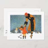Winterlandschaft der 1920er Jahre - Fütternd Vögel Postkarte (Vorne/Hinten)
