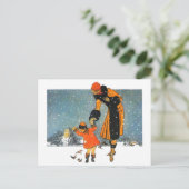 Winterlandschaft der 1920er Jahre - Fütternd Vögel Postkarte (Stehend Vorderseite)
