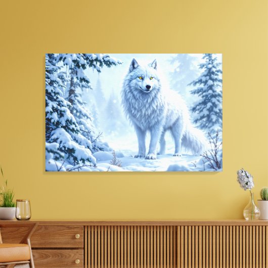 Winterlandschaft des weißen Arktischen Wolfes Leinwanddruck (Insitu (Wohnzimmer))