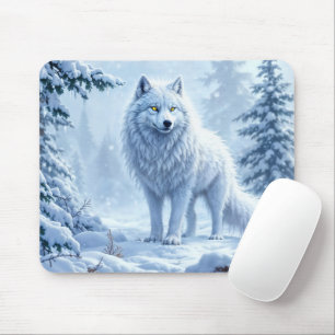 Winterlandschaft des weißen Arktischen Wolfes Mousepad