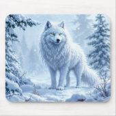 Winterlandschaft des weißen Arktischen Wolfes Mousepad (Vorne)