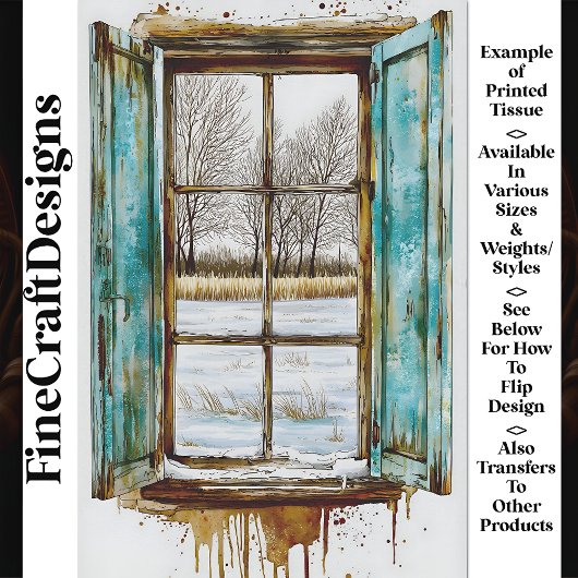 Winterlandschaft durch Holzfenster AN1 Decoupage Seidenpapier