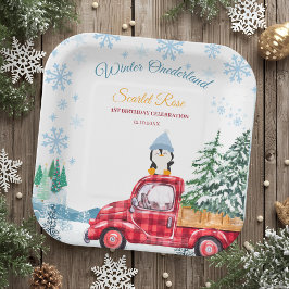 Winterlandschaft Einladung zum 1. Geburtstag Pappteller