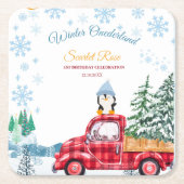 Winterlandschaft Einladung zum 1. Geburtstag Rechteckiger Pappuntersetzer (Vorderseite)