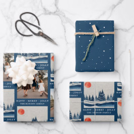 Winterlandschaft Forest Moon Blue Foto Geschenkpapier Set