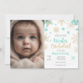 Winterlandschaft Glitzer Snowflake Foto Geburtstag Einladung (Vorderseite)