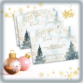 Winterlandschaft Gold Baby Shower Calligraphie Dankeskarte