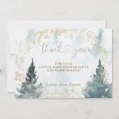 Winterlandschaft Gold Baby Shower Calligraphie Dankeskarte (Vorderseite)