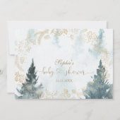 Winterlandschaft Gold Baby Shower Calligraphie Dankeskarte (Rückseite)
