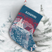 ❄ Winterlandschaft Gravierte Illustration Großer Weihnachtsstrumpf